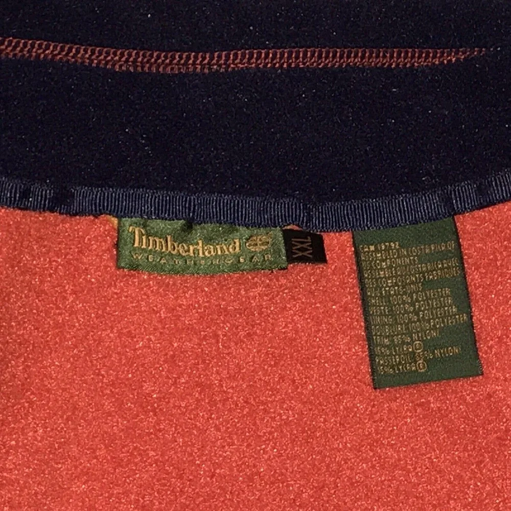 Timberland Weathergear Mens XXL Polartec Fleece Orange Navy Trim Full Zip Vest - Picture 9 of 9
